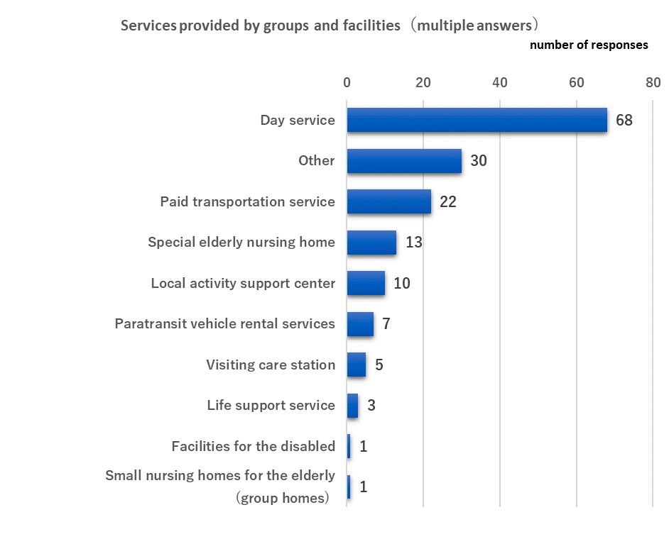 Graphs of sServices provided by groups and facilities(multiple answers)