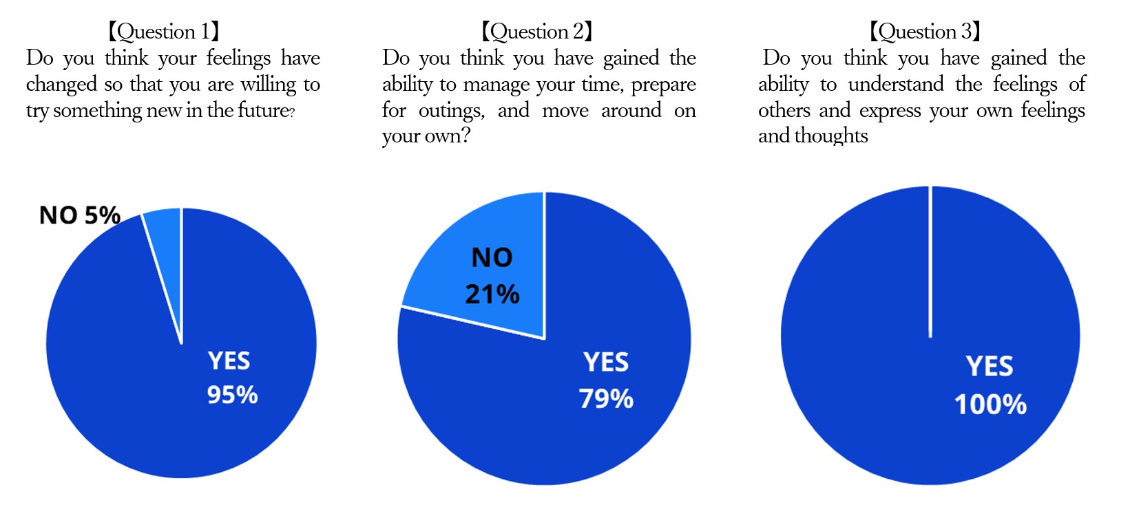 A pie chart showing contribution to participants' independence and social development.