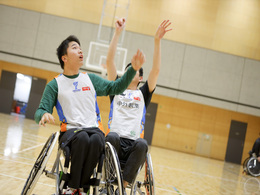 Photo of participants playing wheelchair basketball at the CP Adaptive Sports Club