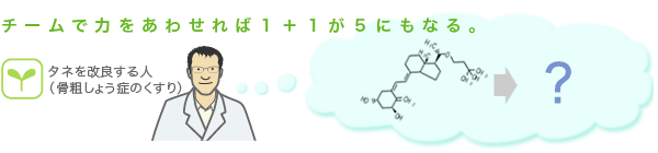 チームで力をあわせれば1+1が5にもなる。タネを改良する(骨粗しょう症のくすり)